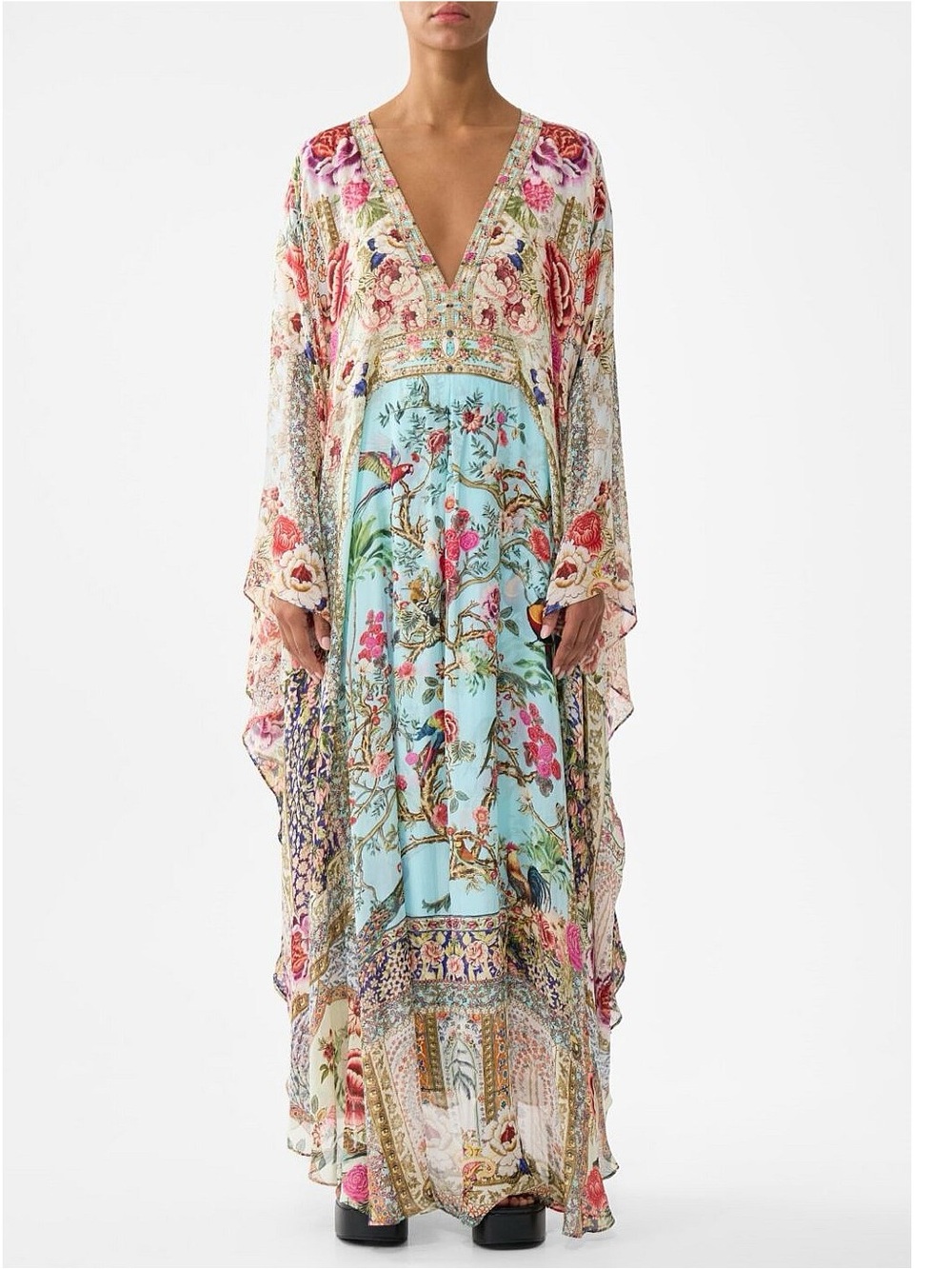 Camilla Silk Kaftan Dress, Belted Waist Back, New, One Size